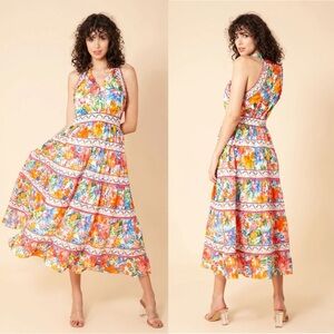 Hale Bob Miriam Voile Tiered Flowy Boho Floral Maxi Dress - Multicolor - Medium